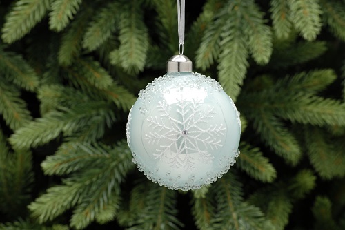 Festive 8cm Ice Blue / White Snowflake Glass Ball P030854
